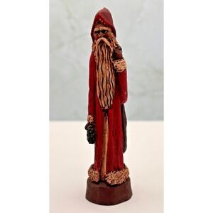 Folk Art Primitive Hooded Santa St.‎ Nicholas Figurine Signed JP 1997 Old World